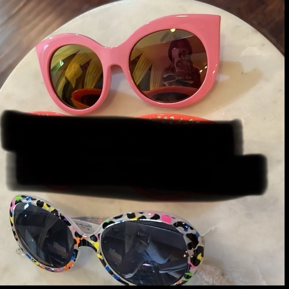 Youth girl fashion set of 2 sunglasses pink cat eye & neon w/ black animal print